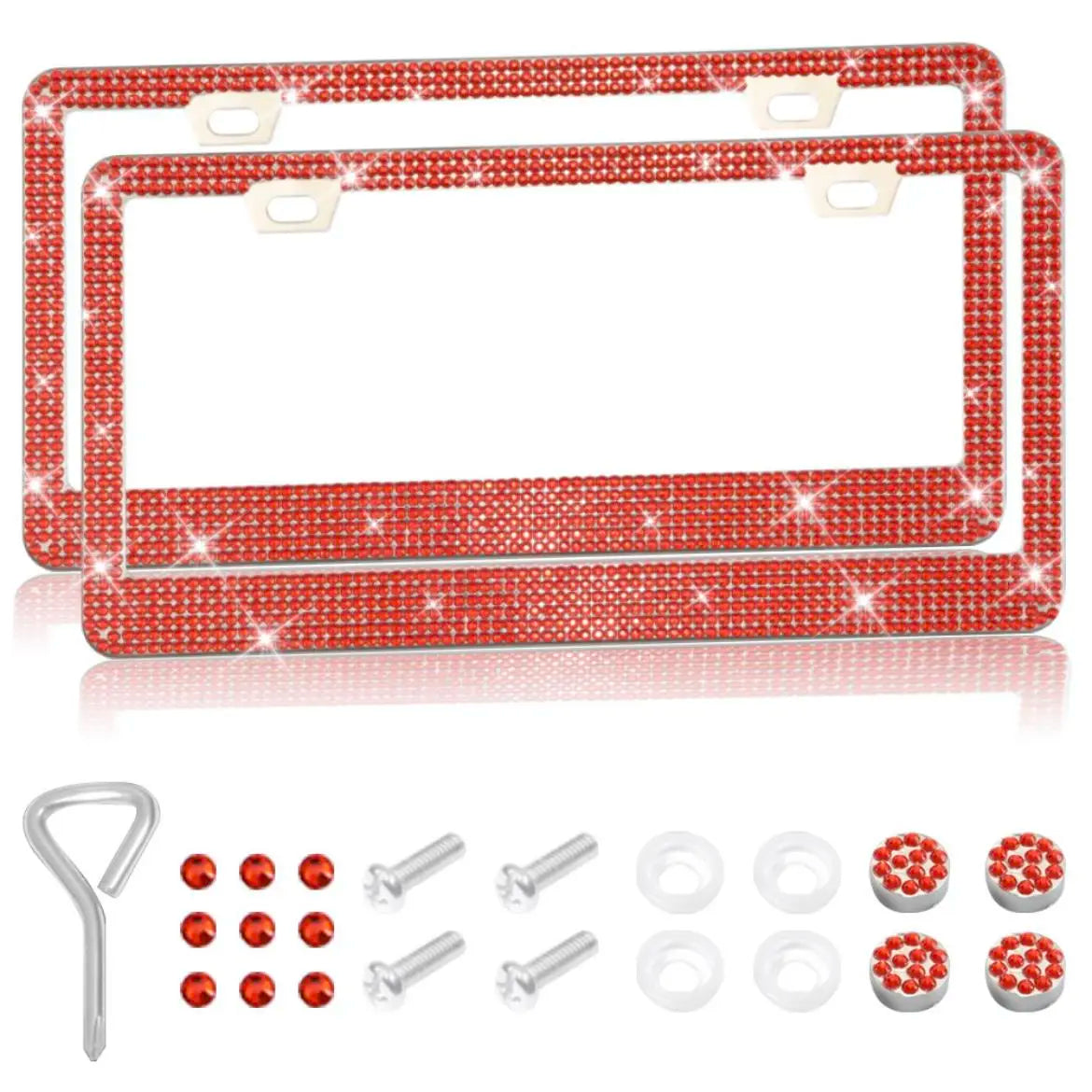Rhinestone-Embellished Stainless Steel License Plate Frame Kit for Automotive Exterior Decoration