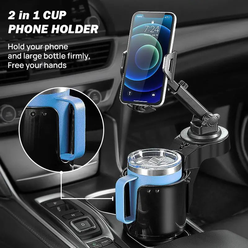 Joytutus Summer Vibes Car Cup Holder with 360° Cellphone Mount for 18-40 Oz Hydro Flask and YETI Mugs - Adjustable Smartphone Stand in Durable Plastic