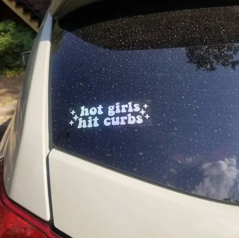 Holographic Y2K Aesthetic Vinyl Decal - "Hot Girls Hit Curbs" for Water Bottles, Cars, and Laptops