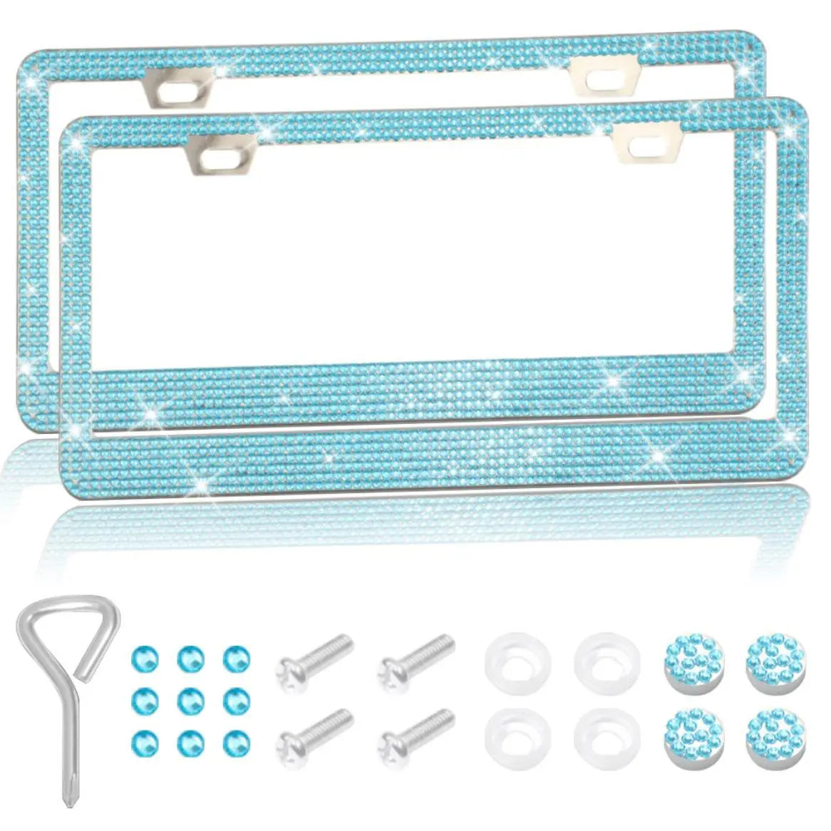 Rhinestone-Embellished Stainless Steel License Plate Frame Kit for Automotive Exterior Decoration