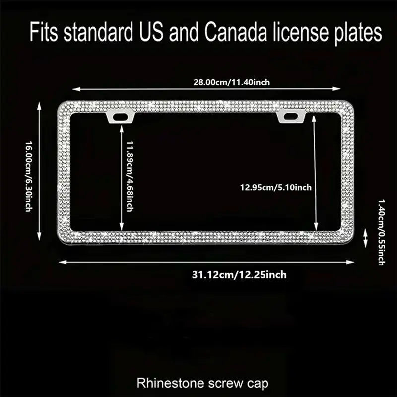 Rhinestone-Embellished Stainless Steel License Plate Frame Kit for Automotive Exterior Decoration