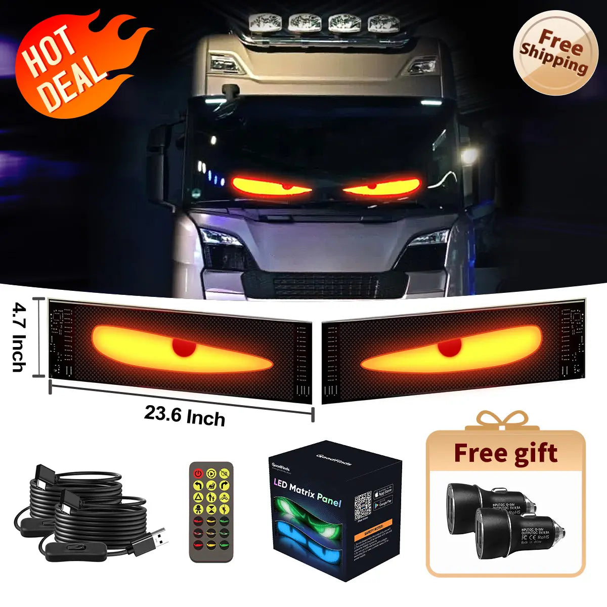 Nfutreon Programmable LED Eyes for Car Windshield - Bluetooth App Control with Pre-Made Animations and Customizable Text - Ideal for Father's Day and Black Friday Gifts