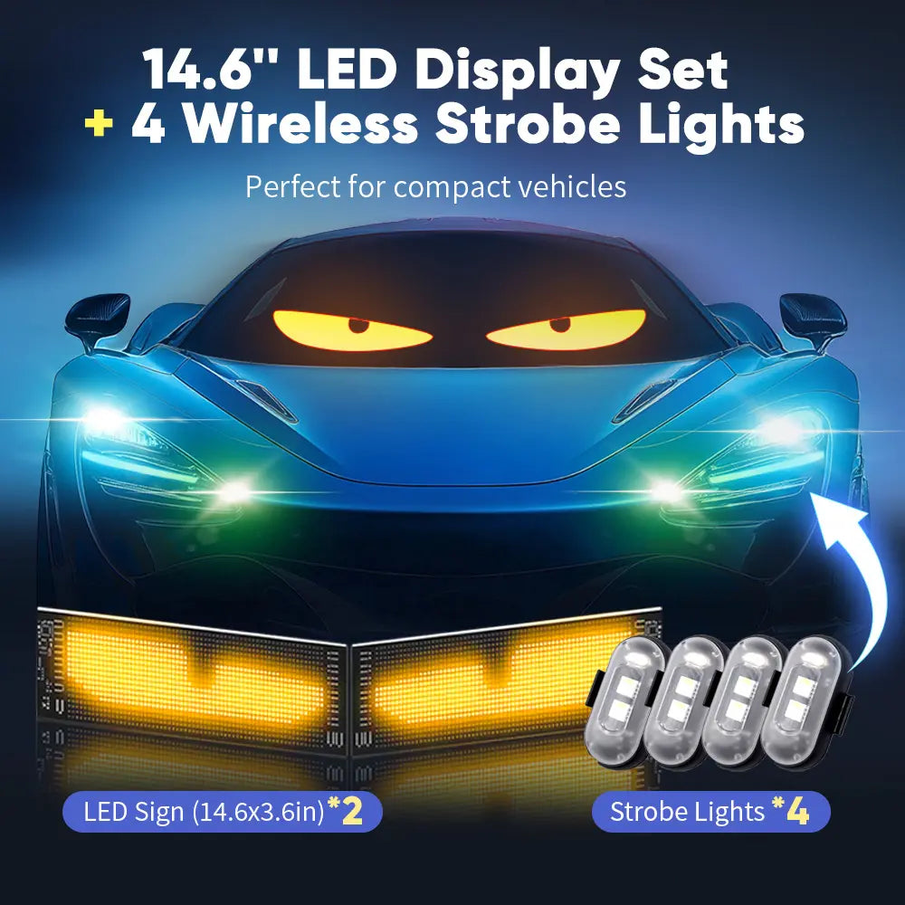 Nfutreon Programmable LED Eyes for Car Windshield - Bluetooth App Control with Pre-Made Animations and Customizable Text - Ideal for Father's Day and Black Friday Gifts