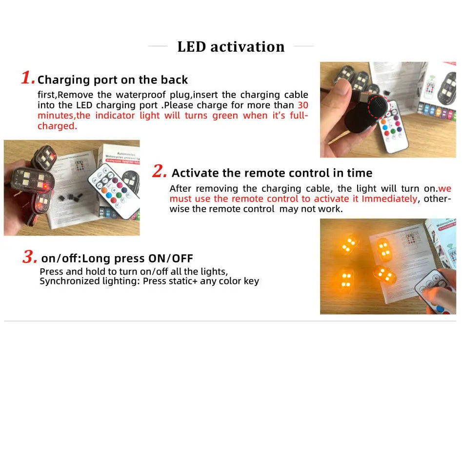 Upgraded 4-Piece Wireless LED Strobe Light Set for Automotive and Recreational Use, Featuring Remote Control and USB-C Charging
