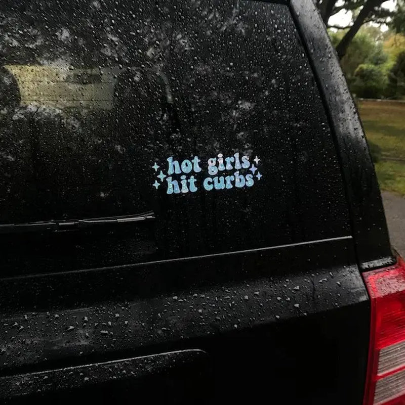 Holographic Y2K Aesthetic Vinyl Decal - "Hot Girls Hit Curbs" for Water Bottles, Cars, and Laptops