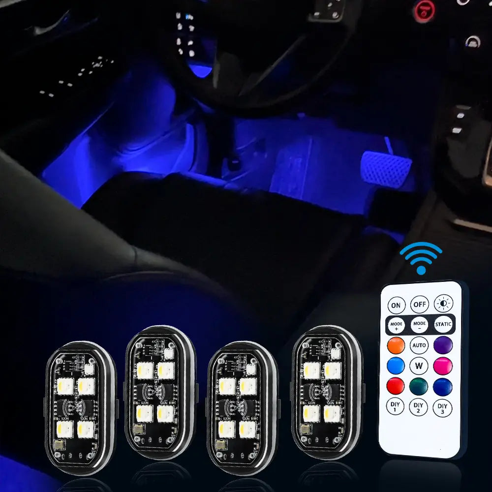 Upgraded 4-Piece Wireless LED Strobe Light Set for Automotive and Recreational Use, Featuring Remote Control and USB-C Charging