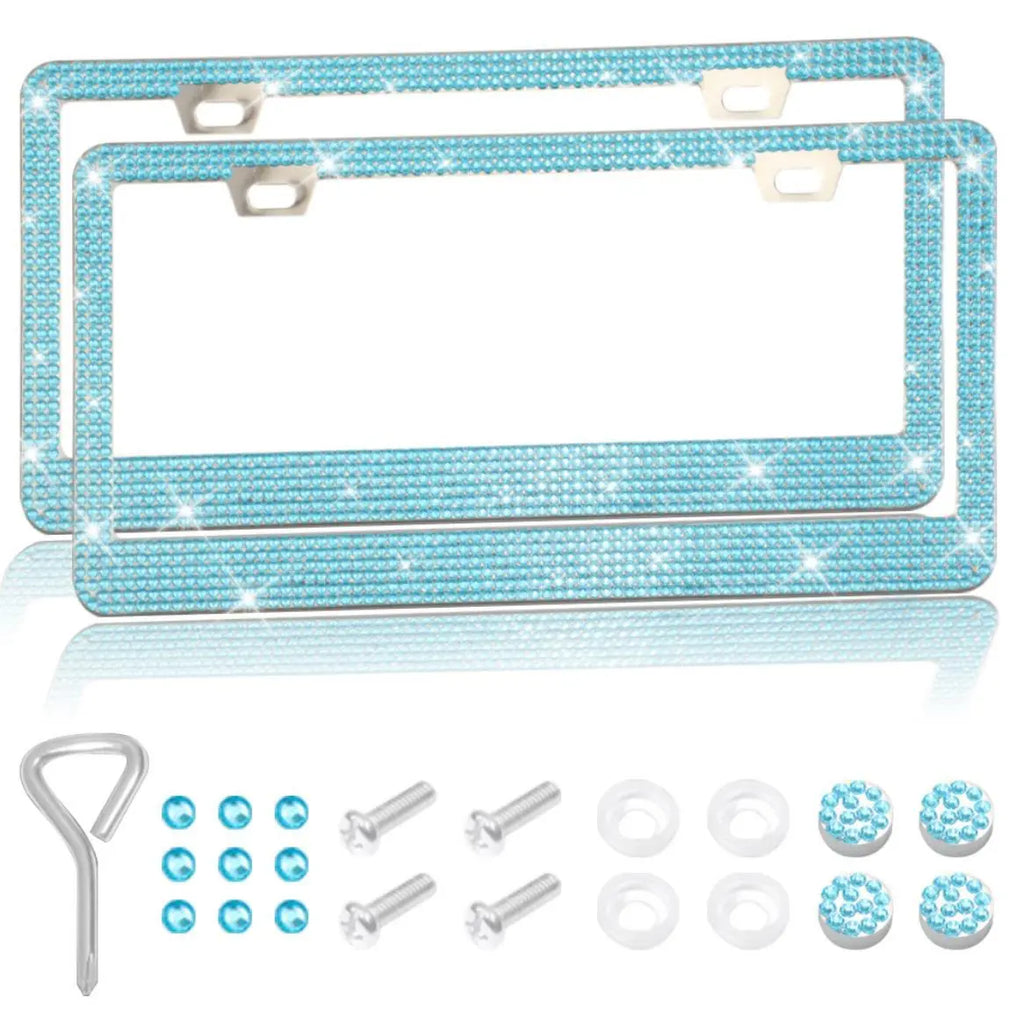 Rhinestone-Embellished Stainless Steel License Plate Frame Kit for Automotive Exterior Decoration