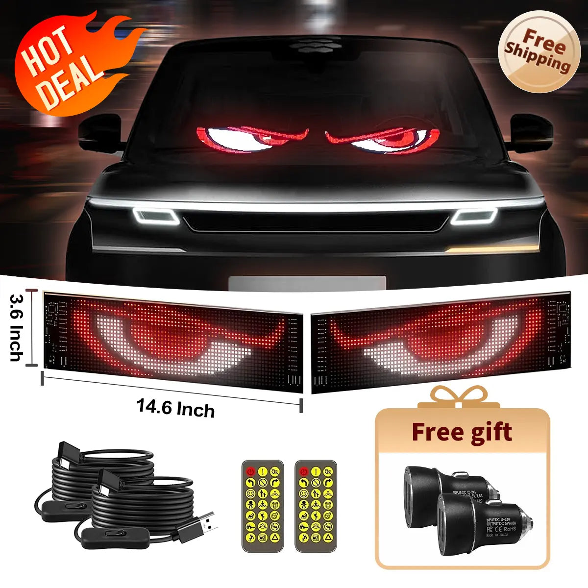 Nfutreon Programmable LED Eyes for Car Windshield - Bluetooth App Control with Pre-Made Animations and Customizable Text - Ideal for Father's Day and Black Friday Gifts