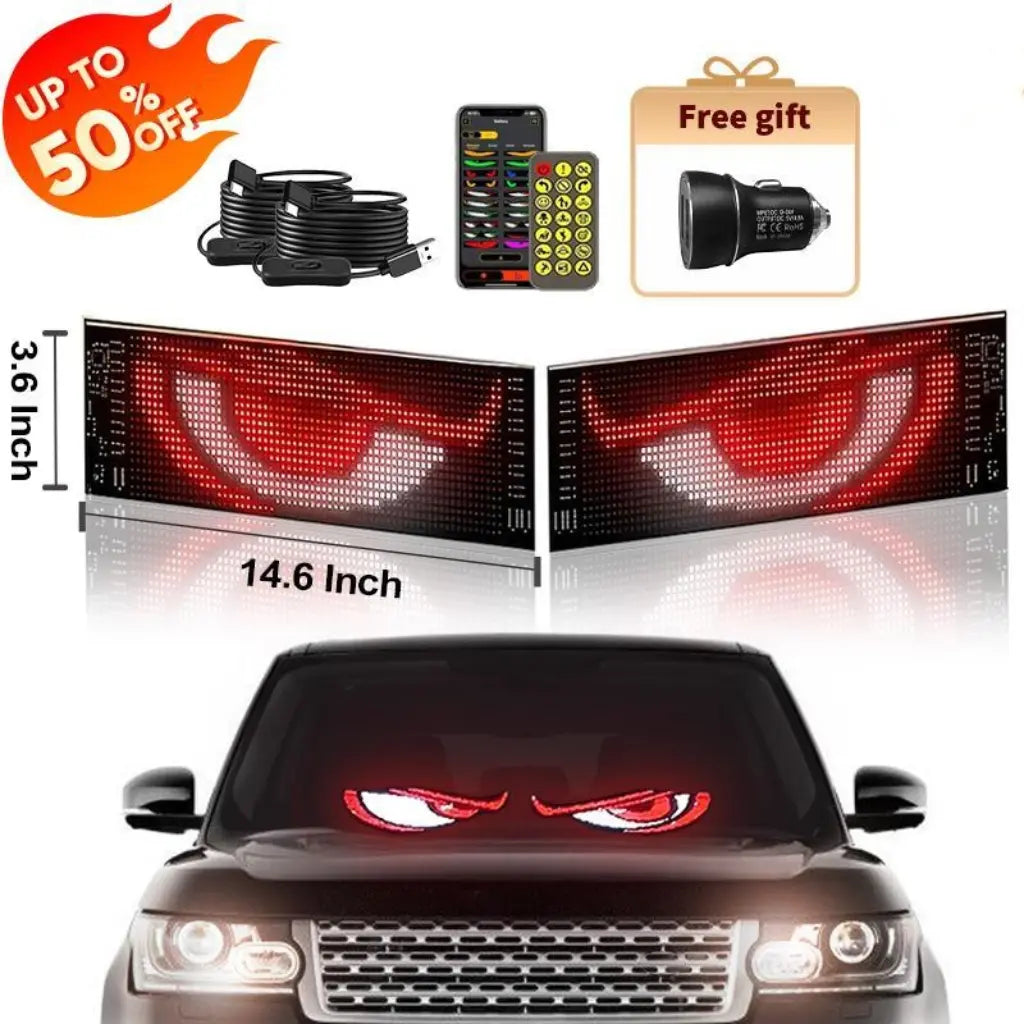 Nfutreon Programmable LED Eyes for Car Windshield - Bluetooth App Control with Pre-Made Animations and Customizable Text - Ideal for Father's Day and Black Friday Gifts