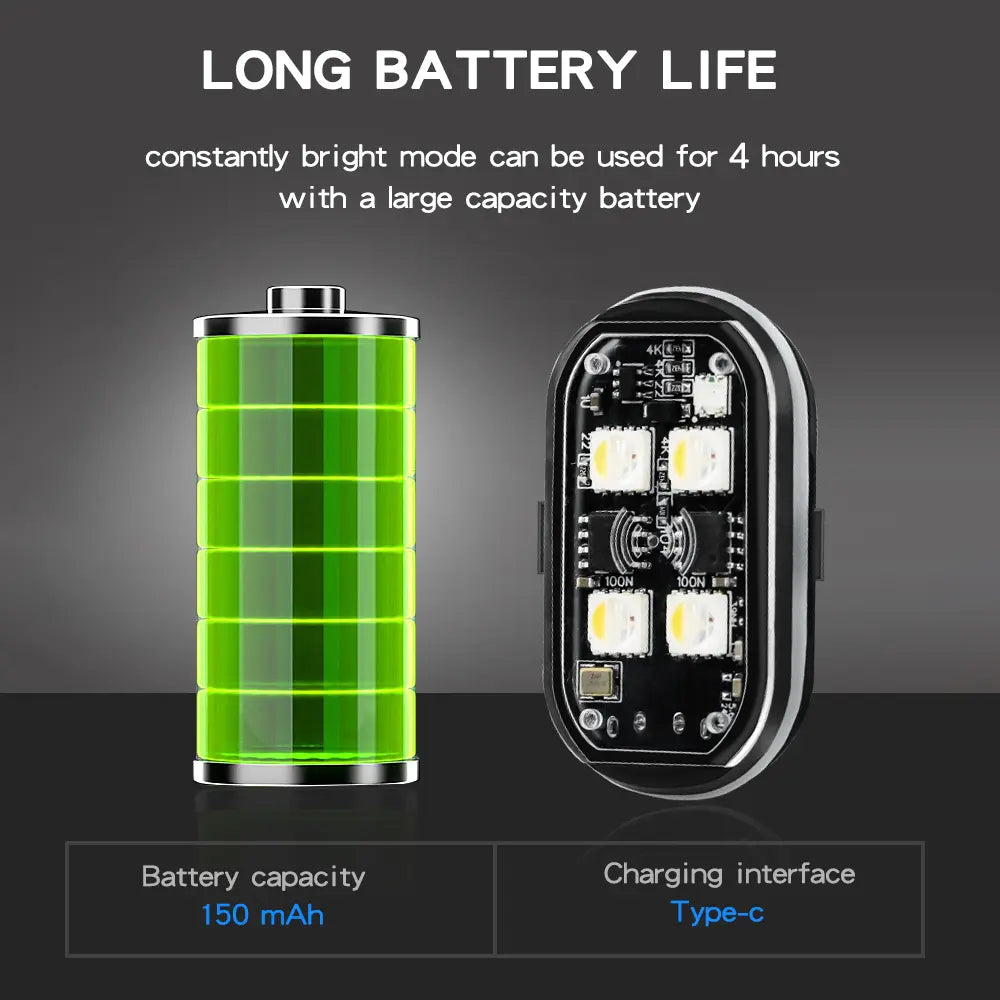 Upgraded 4-Piece Wireless LED Strobe Light Set for Automotive and Recreational Use, Featuring Remote Control and USB-C Charging