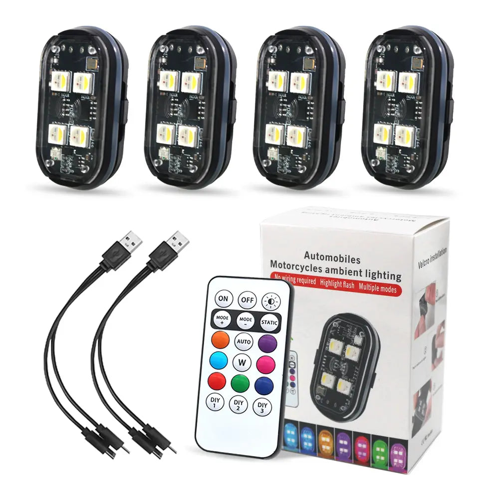 Upgraded 4-Piece Wireless LED Strobe Light Set for Automotive and Recreational Use, Featuring Remote Control and USB-C Charging