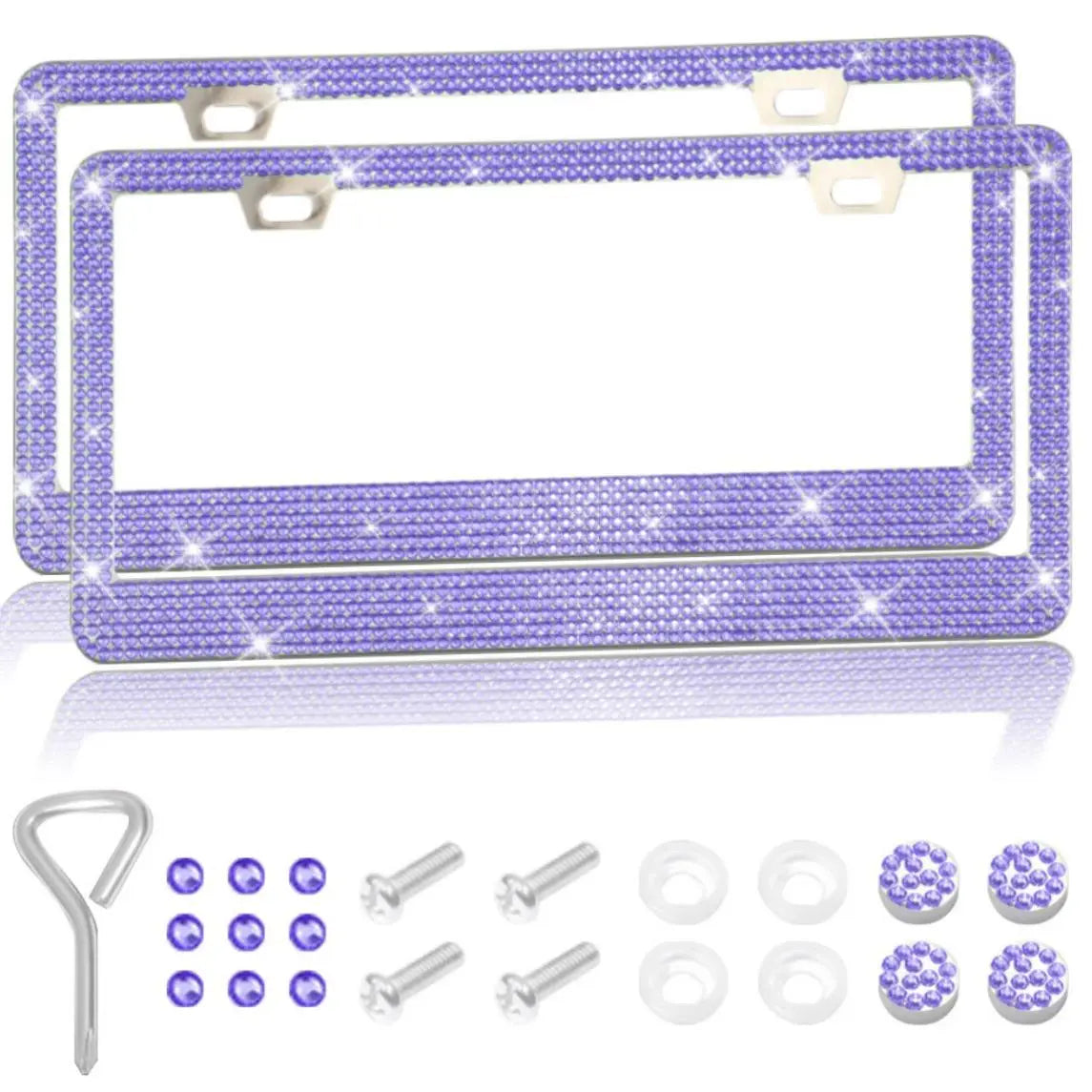 Rhinestone-Embellished Stainless Steel License Plate Frame Kit for Automotive Exterior Decoration