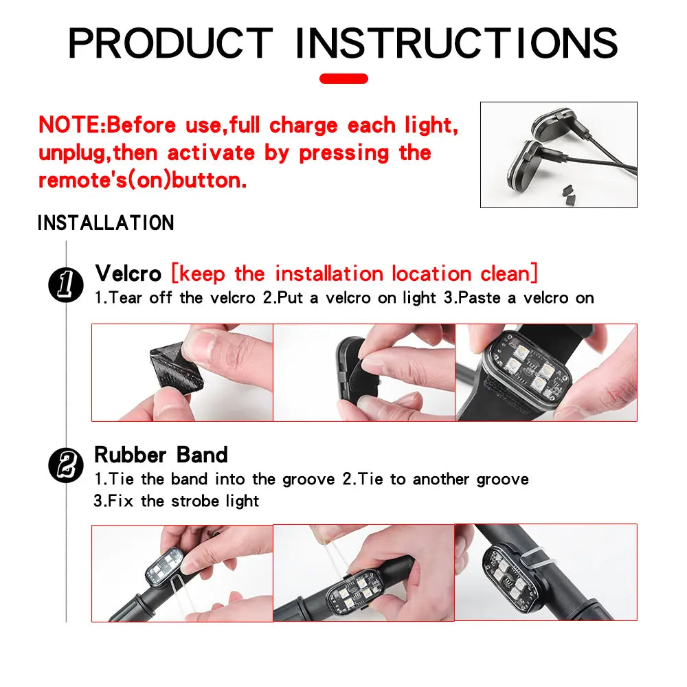Upgraded 4-Piece Wireless LED Strobe Light Set for Automotive and Recreational Use, Featuring Remote Control and USB-C Charging